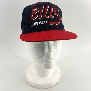 Vintage Buffalo Bills Script Snapback Hat NFL Hologram Navy Red 90s Y2K (X9)